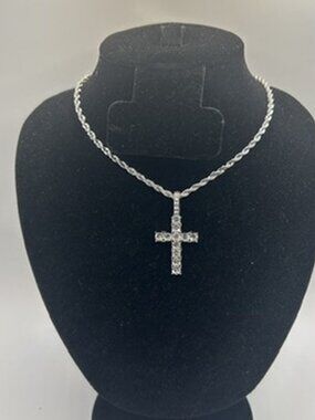 Classic Real Silver Rope Chain Cross Pendant Plated Stainless Steel 4mm 18in